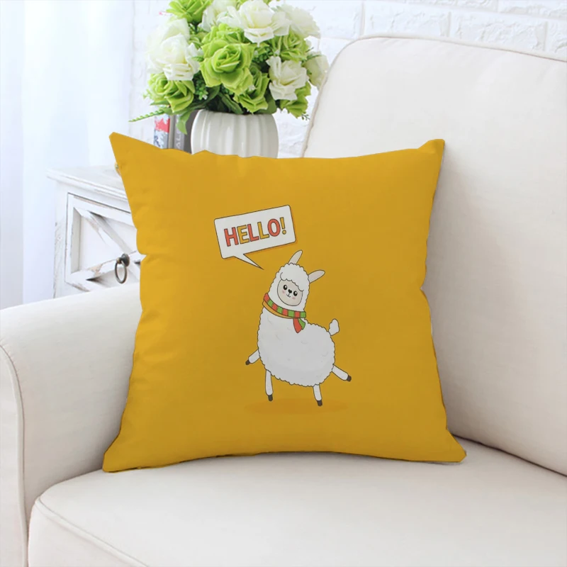 

45x45 pillowcase Cartoon Alpaca custom double-sided printed pillowcase sofa cushion cover office chair backrest pillowcase 40x40