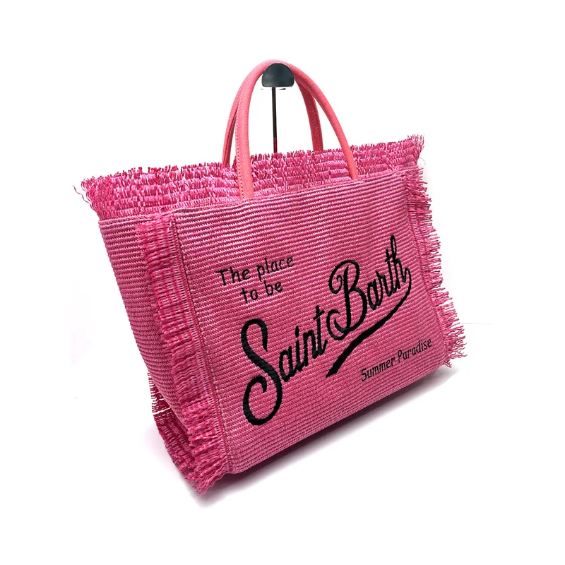 SAINT BARTH New women\'s high-capacity beach tourism straw mat handmade tassel handbag tote bag