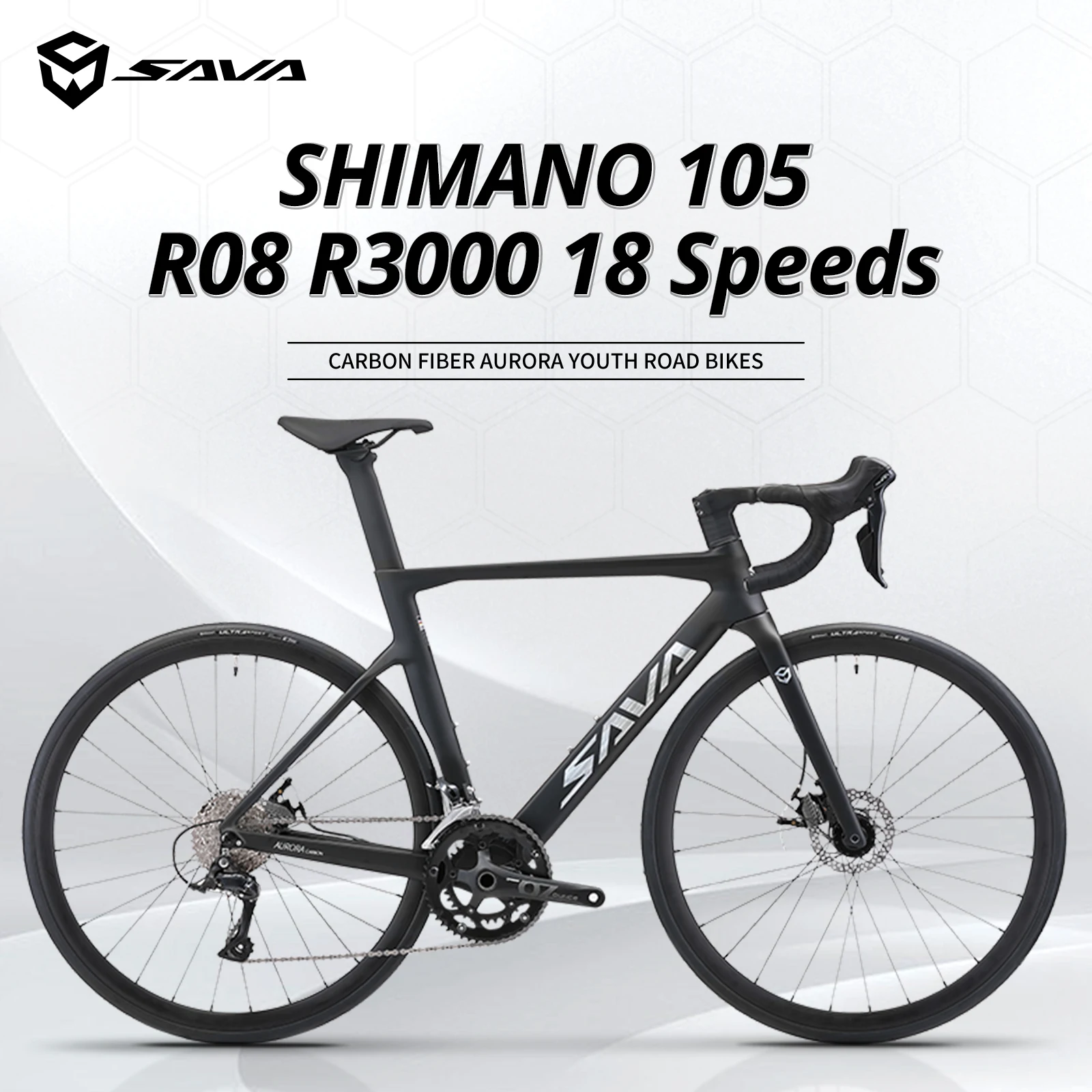 SAVA-Carbon Youth Road Bike for Boys and Girls, Student Bike, Includes Kit Shimano R3000, R7000 Junior Road Bike, 24 Inch