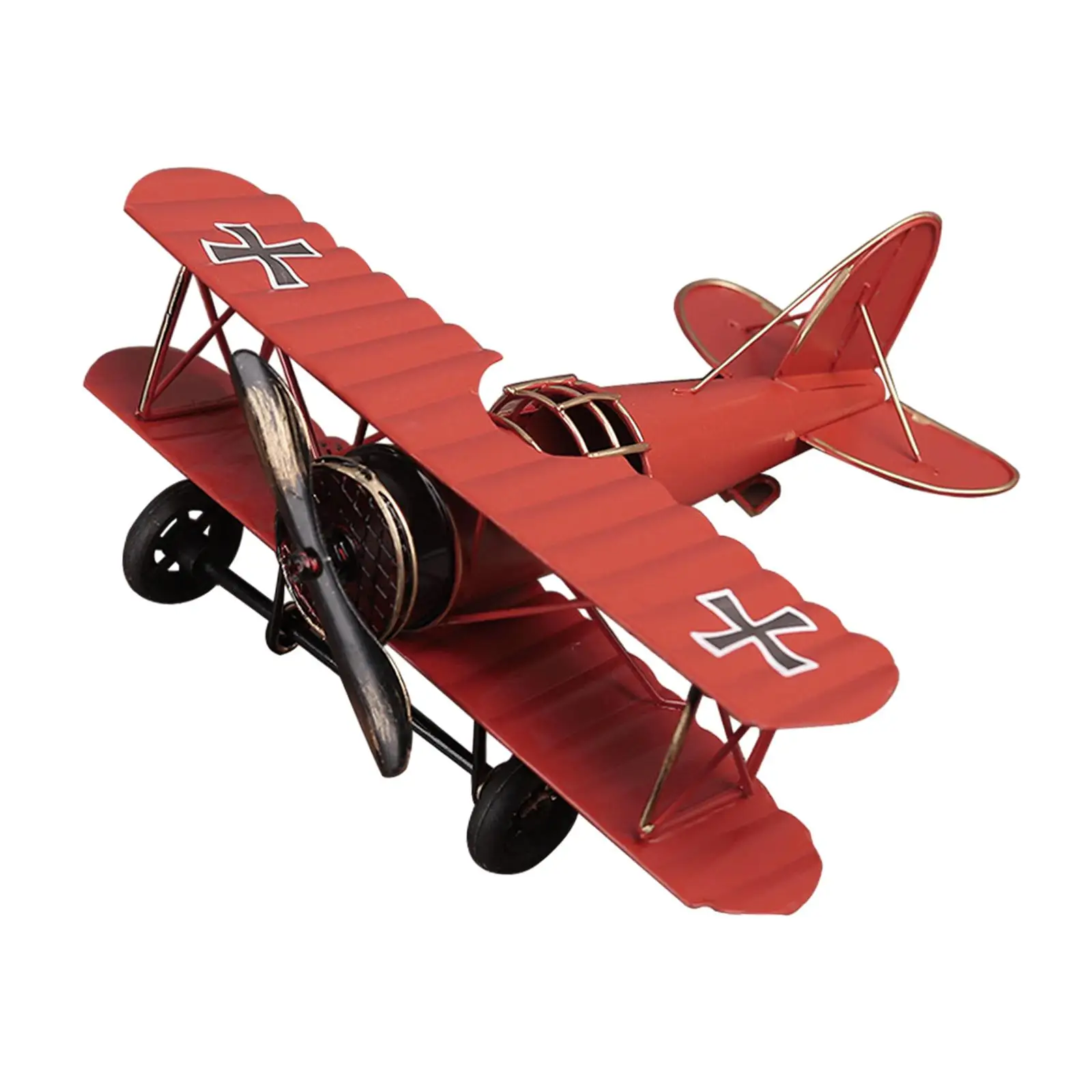 Retro Aircraft Model Vintage Iron Biplane Sculpture Metal Plane Decoration for Home Office Shelf Toy Gift