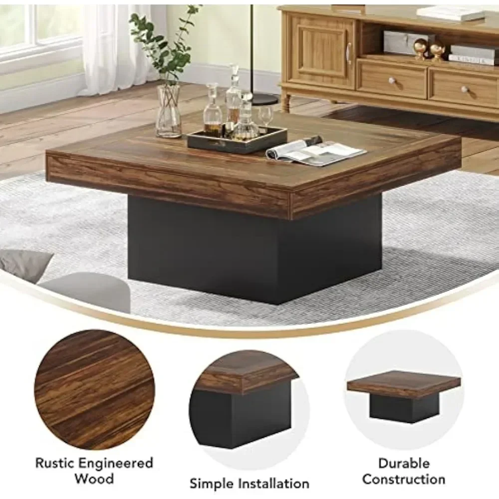 Coffee Table for Living Room Black Rustic Brown Square Coffee Table With LED Lights Tables Coffe End Cafe Furniture