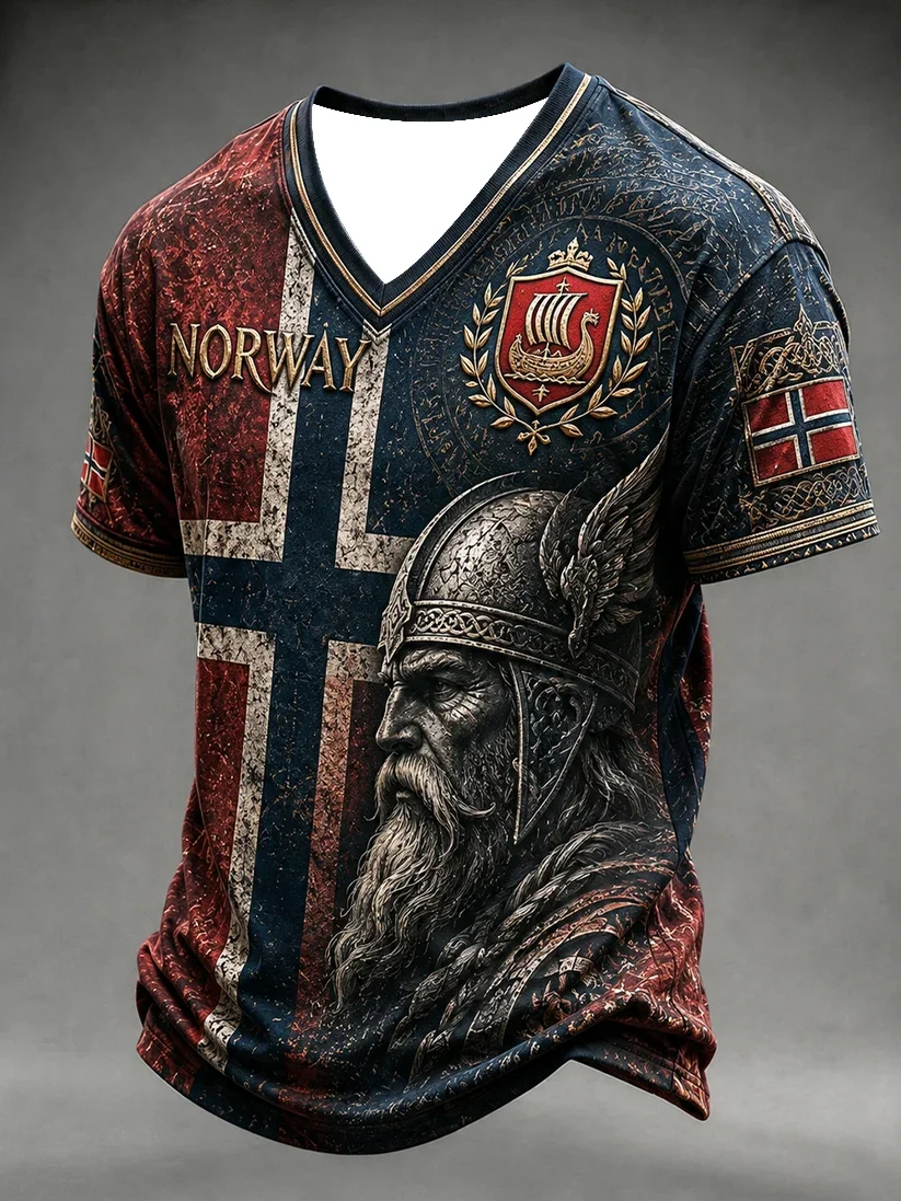 2027 Summer Outdoor Men's Football Training Shirt in Viking Style 3D Print Pattern Breathable Sports T-Shirt for Family Use Top