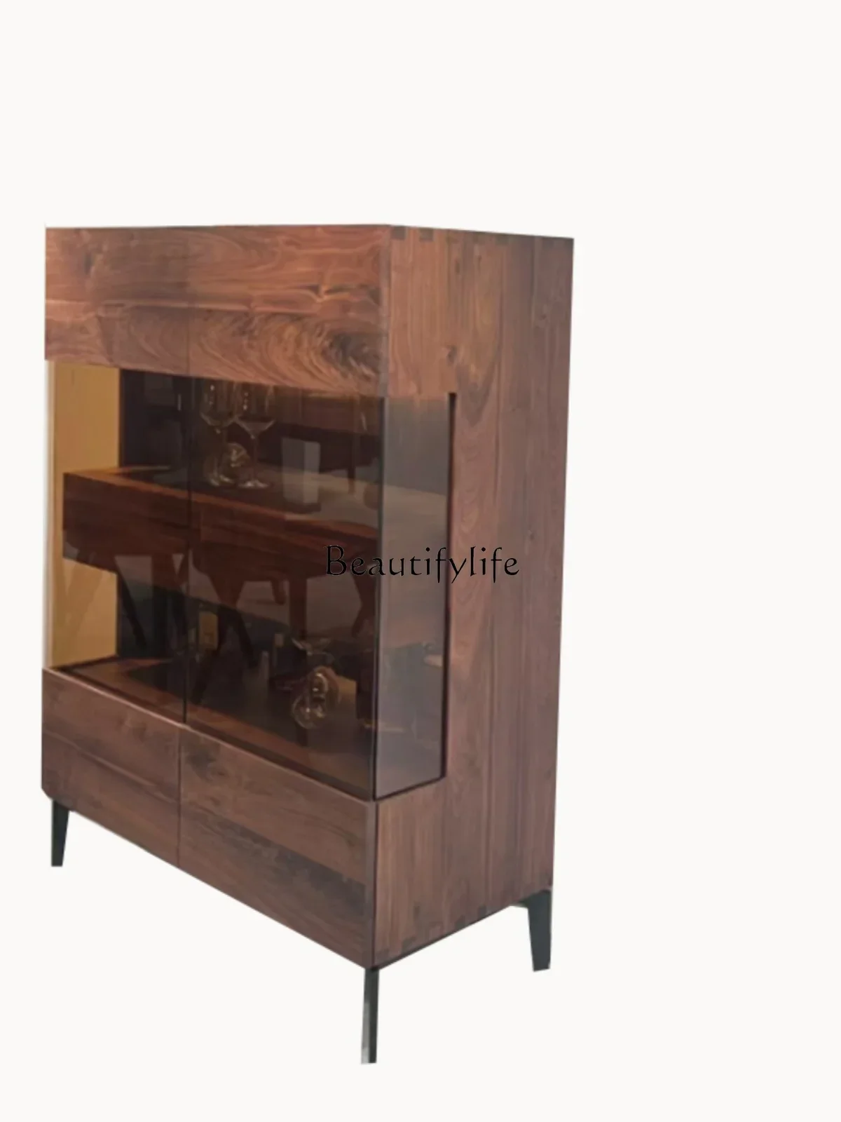 

XXNorth American Black Walnut Side Cabinet Living Room Storage Full Solid Wood Wine Cabinet