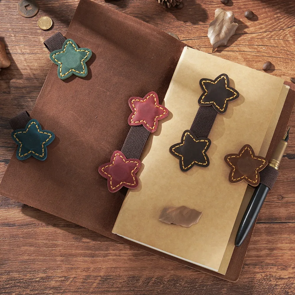 Stationery Genuine Leather Star Magnet Bookmark Vintage Double-Sided Book Pages Divider DIY Bookmark Clip Sew