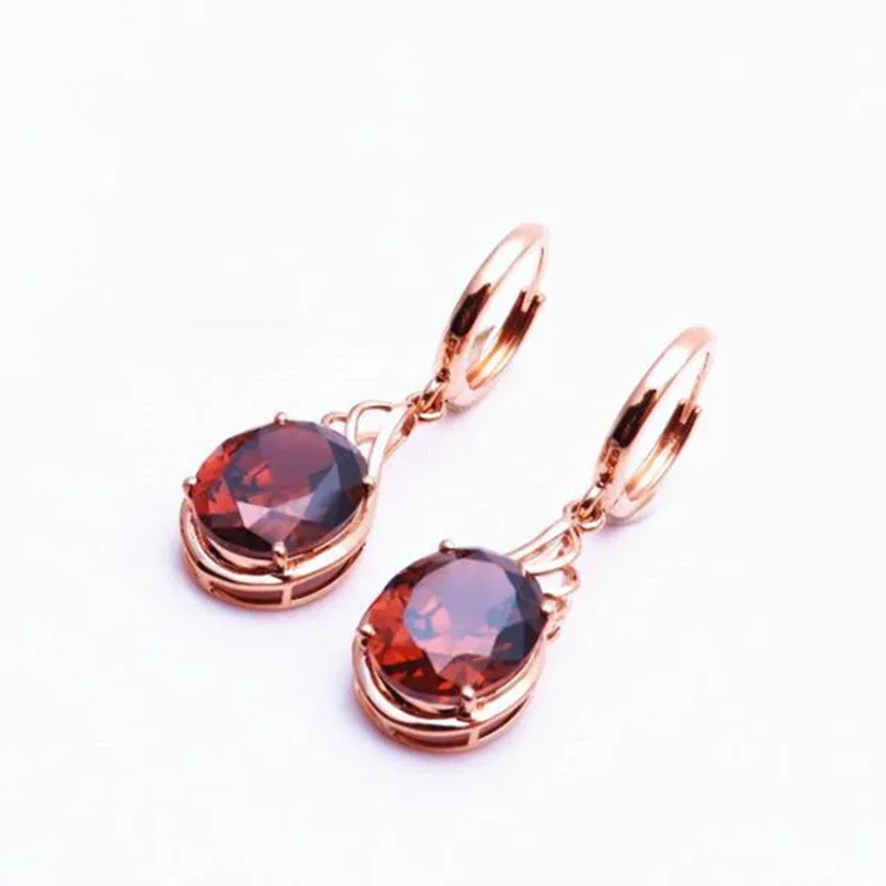 585 Purple Plating Rose Gold 14K Long Ruby Drop Earrings For Women Classic Original Court Style Luxury Charm Jewelry