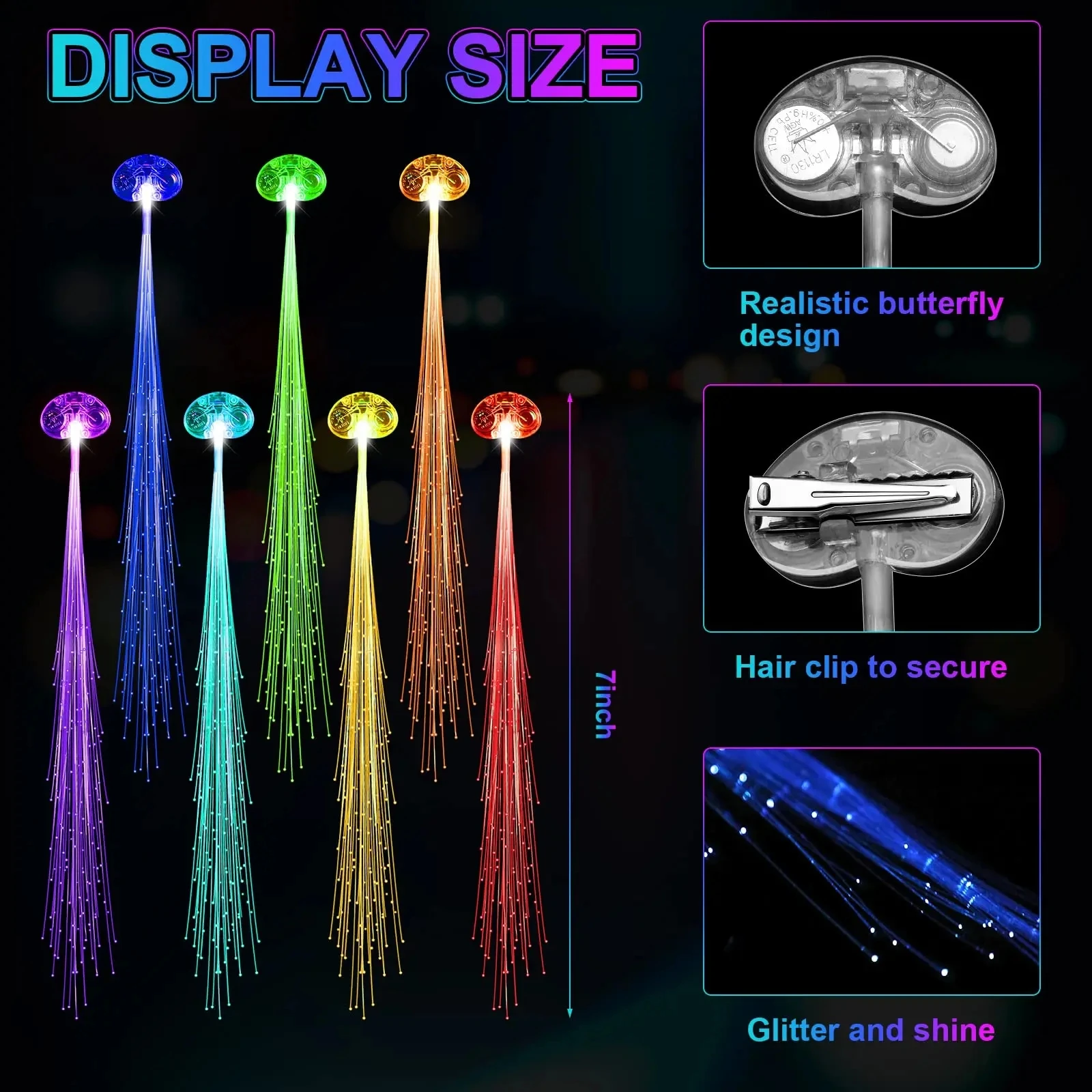 LED Party Light Up Fiber Optic Hair Barrettes Clip Hairpin Silk Flash Braids Luminous Hairlights Birthday Gift Wedding Carnival