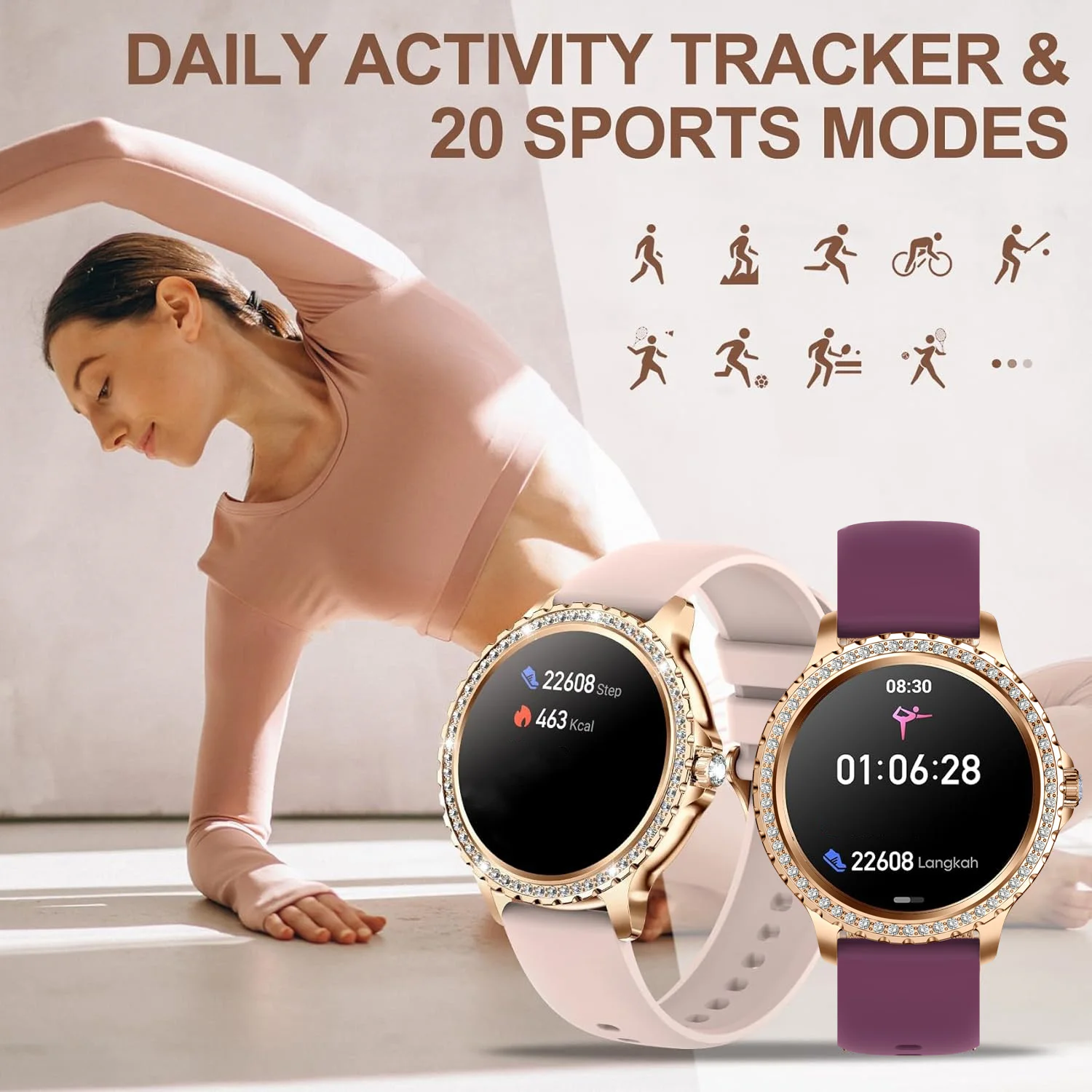 1.57inch Women's Smart Watch Wireless Call (Pick/Pick/Refund Connecting Phone), a Variety of Fitness Activity Tracks of Sports Models/Artificial Intelligence Voice/Culator, Compatible with Android Iphone, Gift for Girlfriends