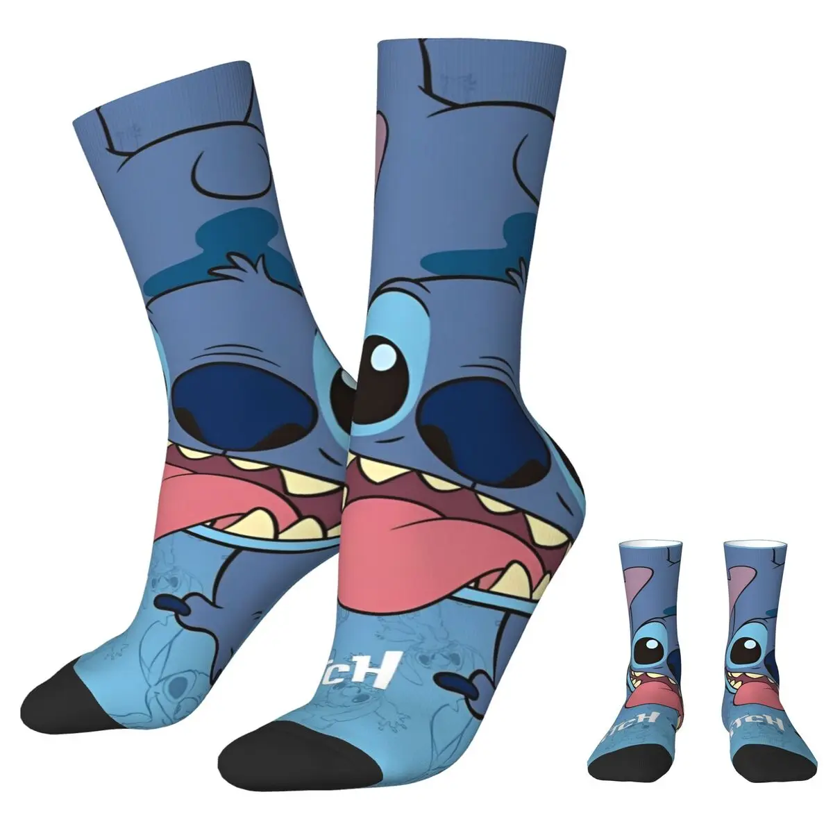 Cute Stitch Drawing Socks Men\'s Women\'s Polyester Fashion Cartoon Socks Crazy Spring Summer Autumn Winter Middle Tube Socks Gift