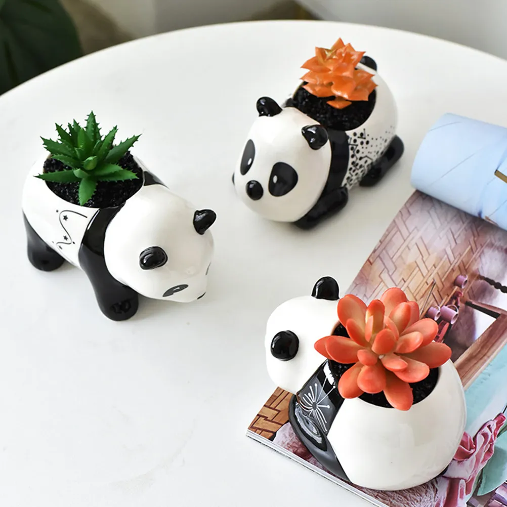 

Набор из 3 маленьких керамических горшков для суккулентов в форме панды, милые комнатные кашпо для декора стола, офиса, дома, для бонсай, кактусов, аэроплантов и цветов