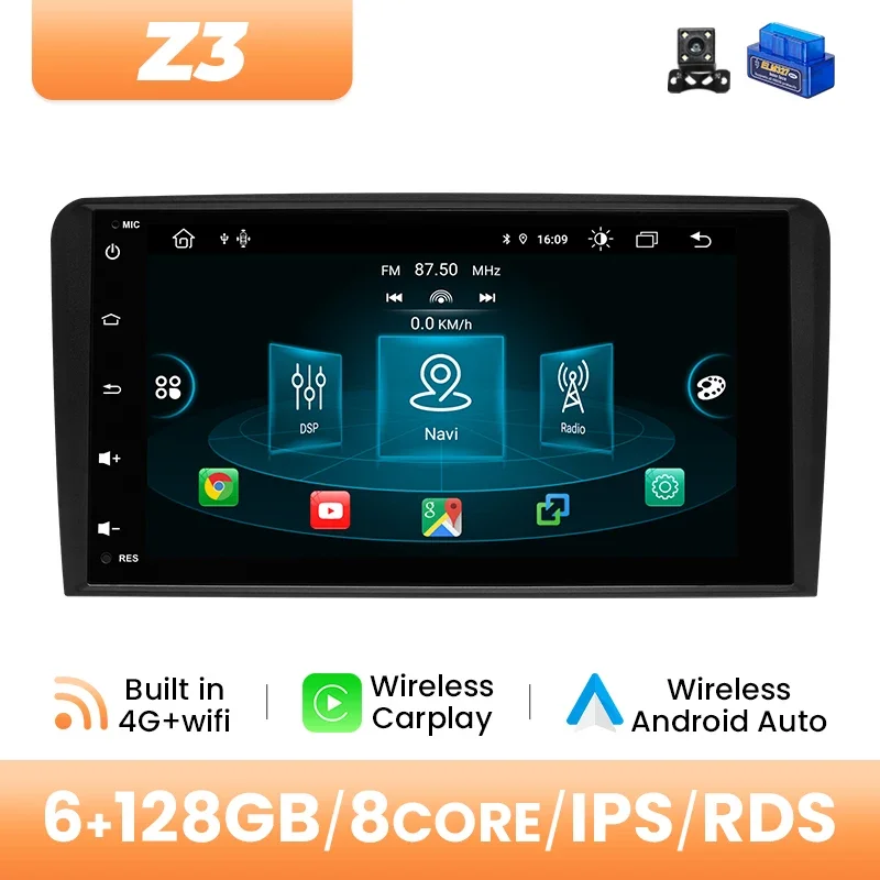 8Inch IPS Android14 AI Voice Draadloze Carplay Autoradio Multimedia Voor Audi A3 2 8P 2003-2013 8GB 128GB GPS Navigatie DSP Audio