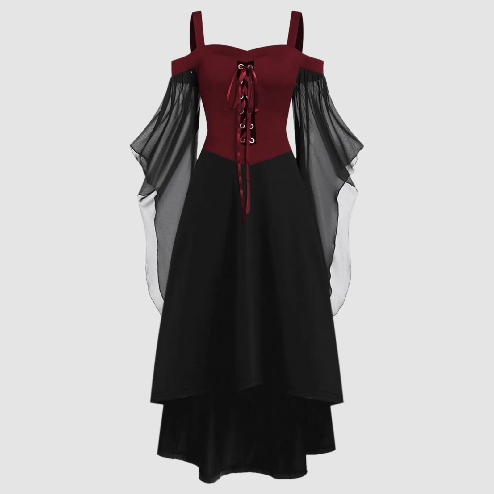 Cocktail Dress Women Plus Size Fashion Halloween Costume Gothic Cosplay Vintage Corset Long Flare Sleeve A Line Party Midi Dress