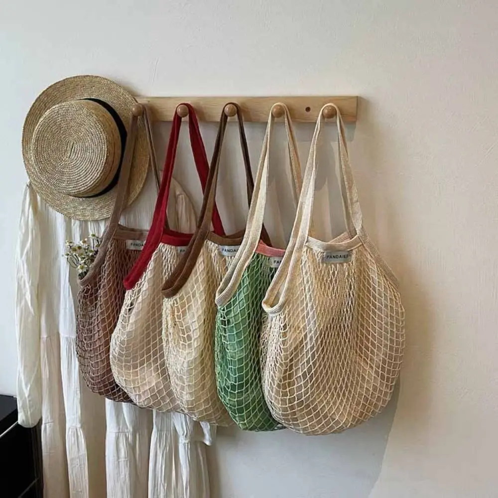 

Polyester Hollow Woven Shoulder Bag Large Capacity Pockets Mesh Handbags Korean Style Edge Covering Summer Beach Tote Bags