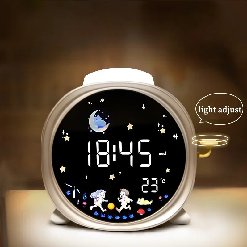 LED Alarm Clcok Digital Clcok LCD Screen Week Temperature Display Snooze Brightness Adjustable Voice Control Table Clock