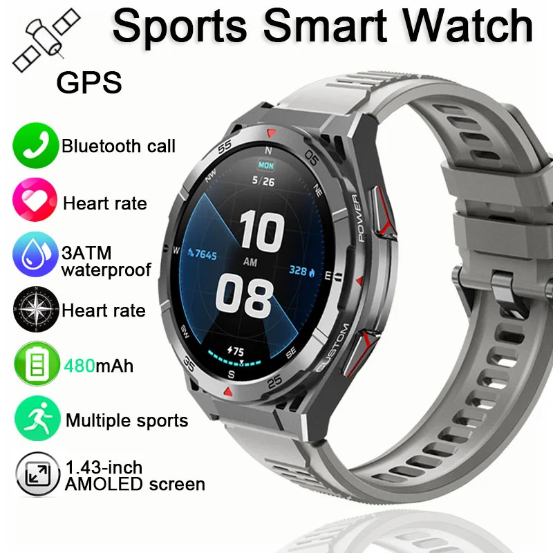 

New Smart Watch GPS Sports Compass Altitude Air Pressure Blue Tooth Call 3ATM Waterproof Health AMOLED Screen Smartwatch 480Mah
