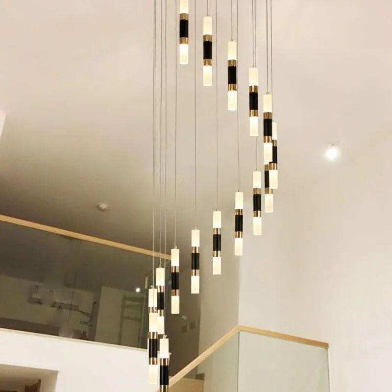 

Rotating Staircase Long Chandelier Entrance Villa Living Room Duplex Building Chandelier Light Luxury Post-Modern Minimalist