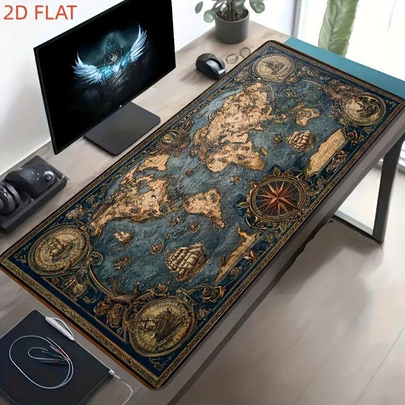 VIKAMA Retro Navigation Map Large Mouse Pad Anti slip Table Pad European Classical World Map and Compass Design