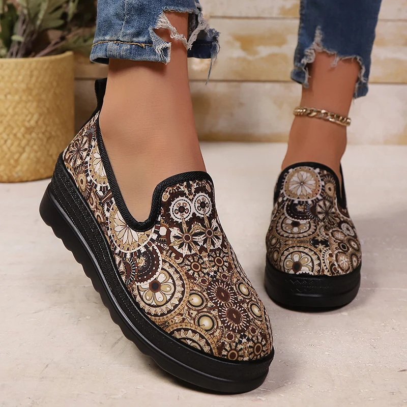

Women's Bohemian Style Chunky Platform Loafers 2026 Spring Thick Bottom Wedge Shoes Woman Plus Size 43 Slip on Casual Shoes
