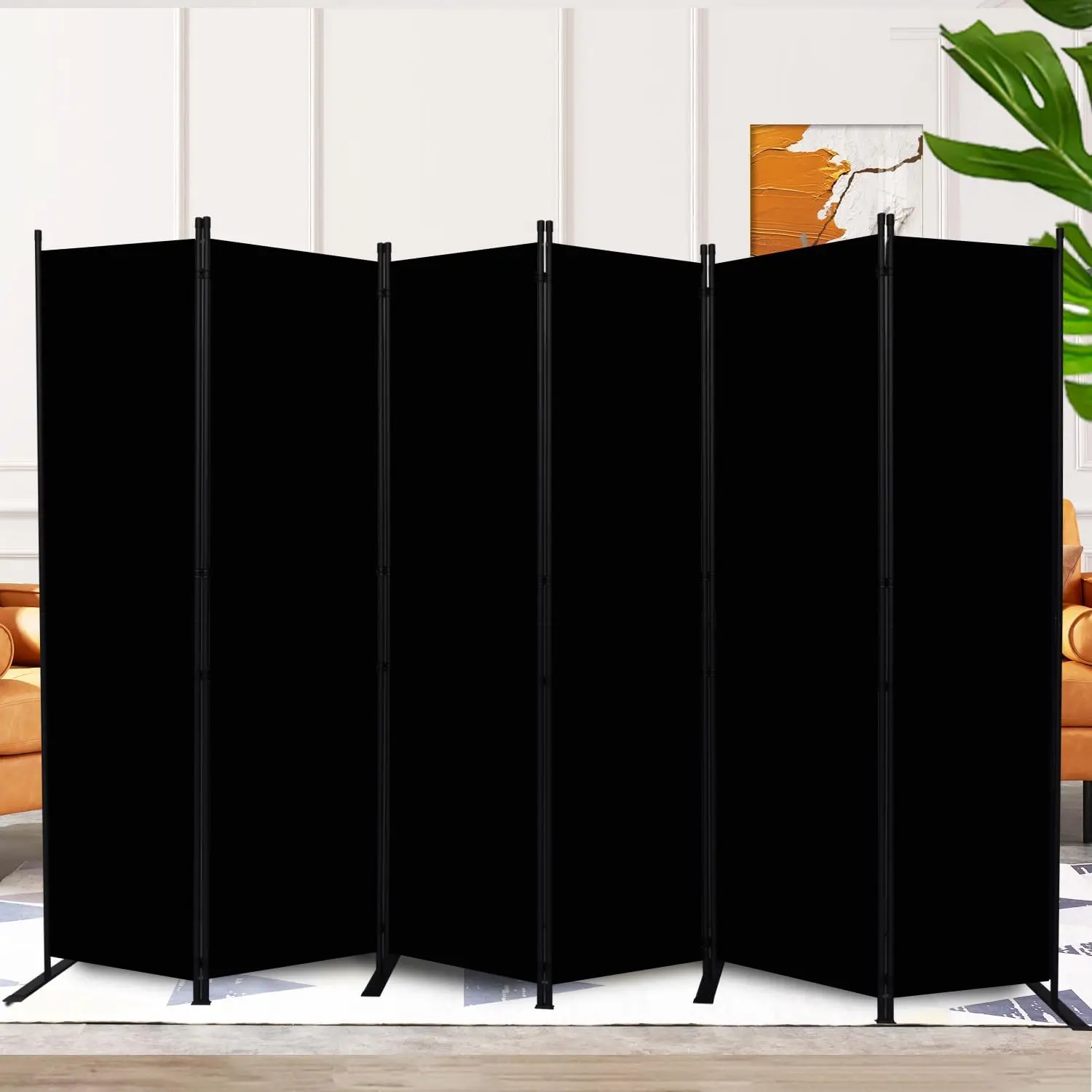 6 Panel Room Divider, 11 Ft Wide Folding Privacy Screen for Room Separation, Portable Partition for Office Bedroom Studio Black