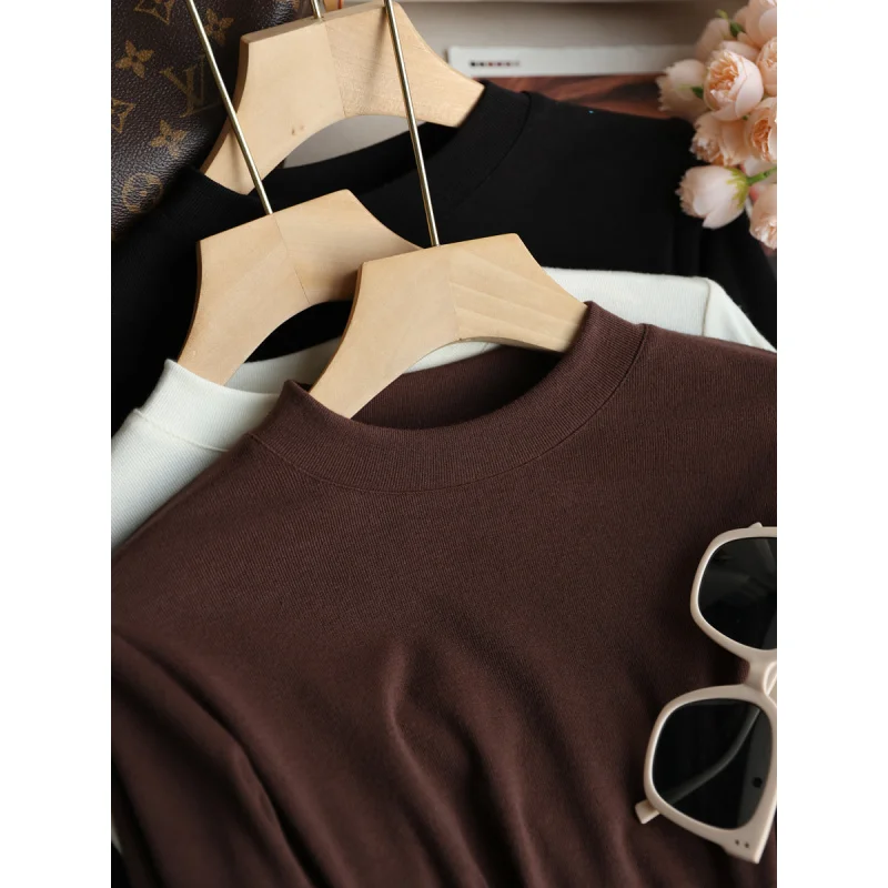 G102218~Wang Yi Bottoming Shirt Autumn and Winter Basic All-Matching250gThick Warm and Tight Elastic Half-High CollarTT-shirt