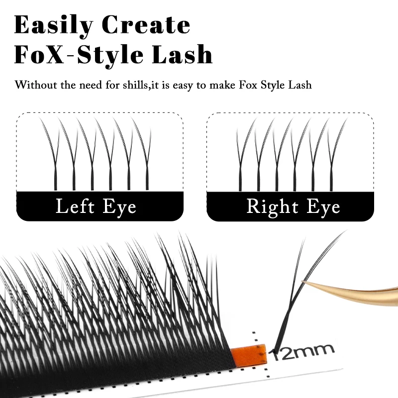 Winky Beauty Professional Salon Eyelashes 0.07 Ultra Soft Y Fox Lashes Pre-Made Extensions with Tilted Angle Dense Fluffy C/D