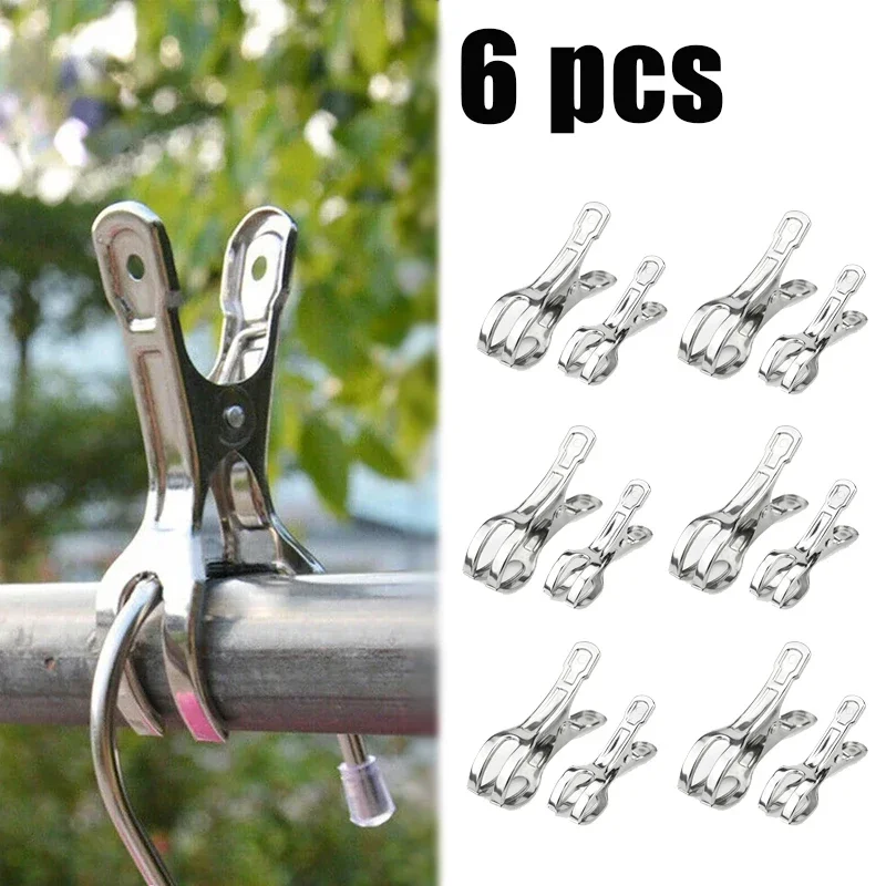 

6Pcs Stainless Steel Clip 9/11CM Heavy Duty Large Beach Towel Clips Clothes Pegs Pins Metal Hanging Clips for Clothes Towels