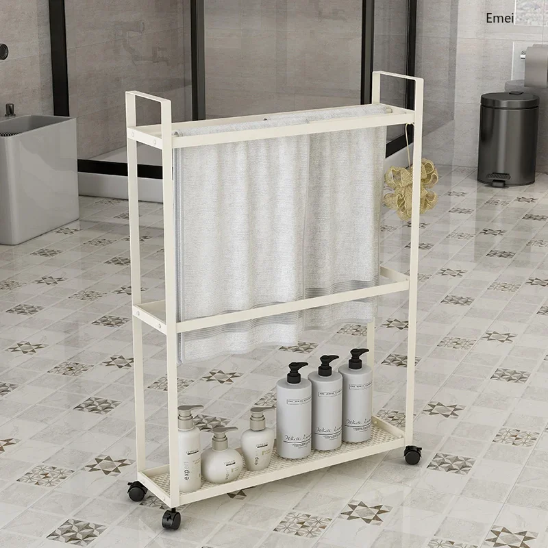 

Bathroom Mobile Storage Rack Three-Layer Metal Trolley Bathroom Shower Gel Shampoo Storage Rack