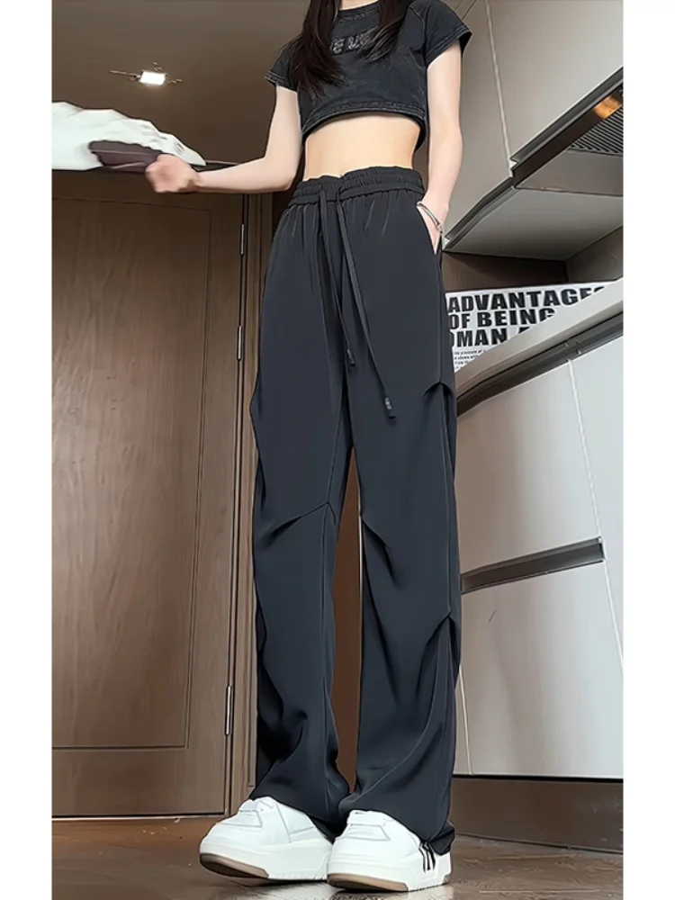 

Ice Silk Men's Summer Thin Casual Pants Drapey Outdoor Qui Dry Straight Leg Soldier Pants Faionable Loose Fit Long Trousers