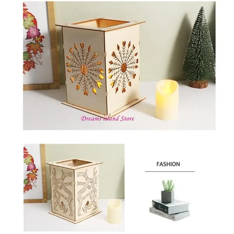 Cahaya elegan memancarkan lentera dudukan lilin berlubang kayu untuk dekorasi ruang tamu hx6c