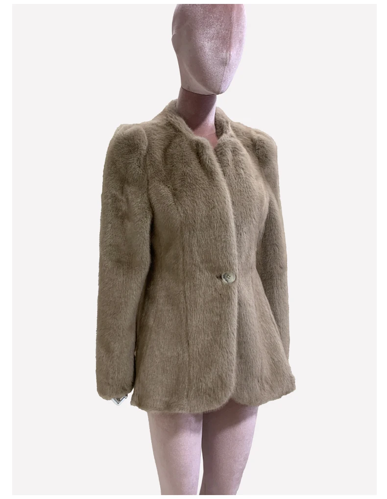 Nerazzurri Autumn Winter Elegant Luxury Chic Short Fitted Faux Fur Blazer Women Single Button Puff Sleeve Fluffy Jacket 2024