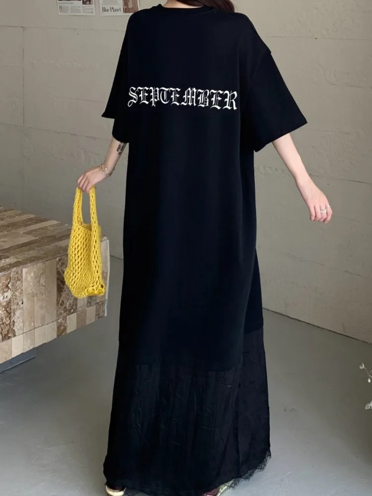 Plus Size Print Letter T Shirt Dress Women Round Neck Short Sleeve Woman Dress Elegant Vintage Loose Ladies Dresses Vestidos