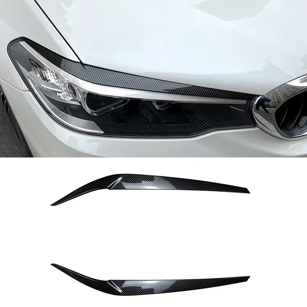 

New! Car Headlight Eyebrows Eyelid Cover Stickers For BMW 5 Series G30 525i 530i 2017-2021 Glossy black/Carbon look Body Kit Tun