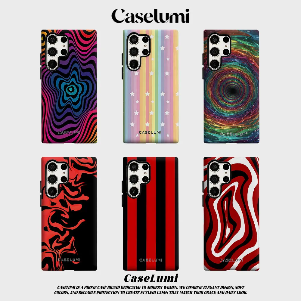 Rainbow Swirl For Samsung Galaxy Phone Case S23 S20 S25 FE S24 Plus S26 Ultra 2-IN-1 Shockproof Bumper Hard PC