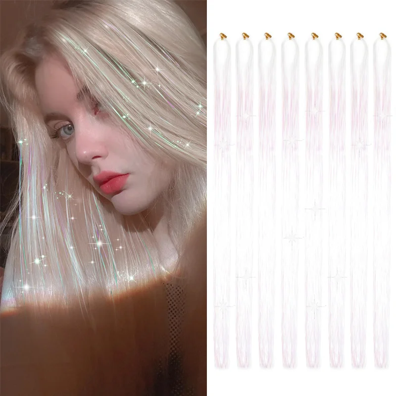 Gold and Silver Hair Sequin Set with 8 Pieces of 1600 Strands of Sparkling Hair for Christmas and Halloween Parties