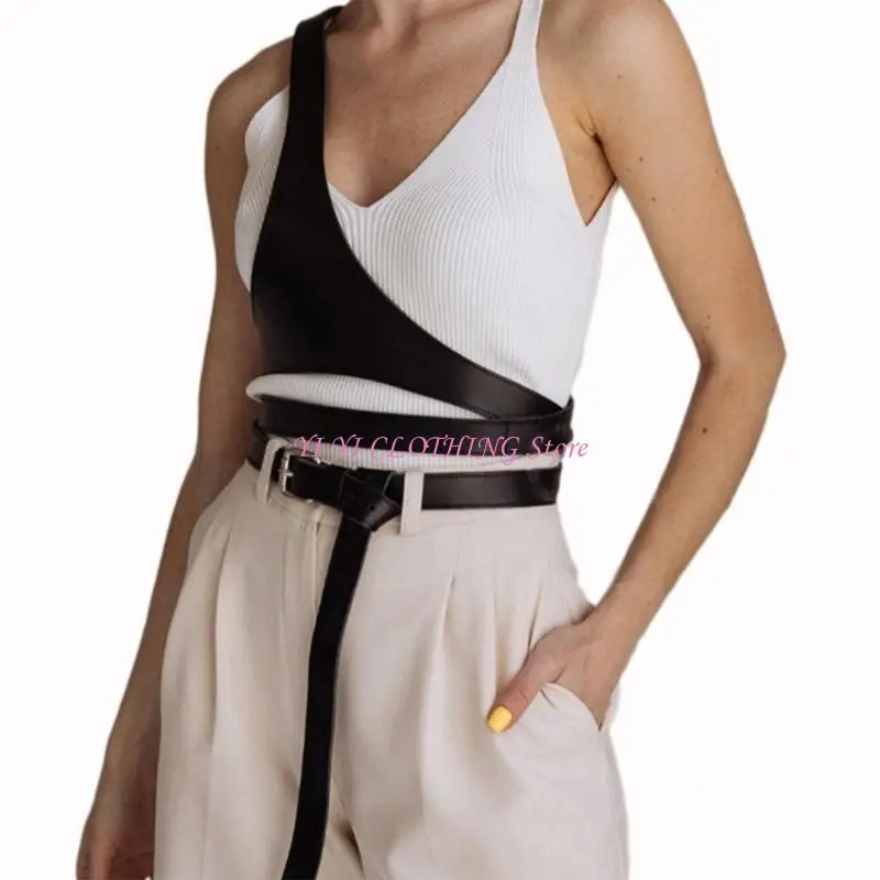 N5KF Asymmetry Waist Belts for Jeans Sexy Corset Single Shoulder Top Belt Jewelry