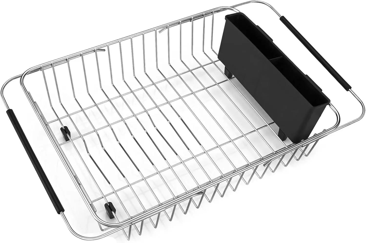 

Expandable Dish Drying Rack, Over The Sink Dish Rack, in Sink Or On Counter Dish Drainer with Black Utensil Holder Cutlery Tr