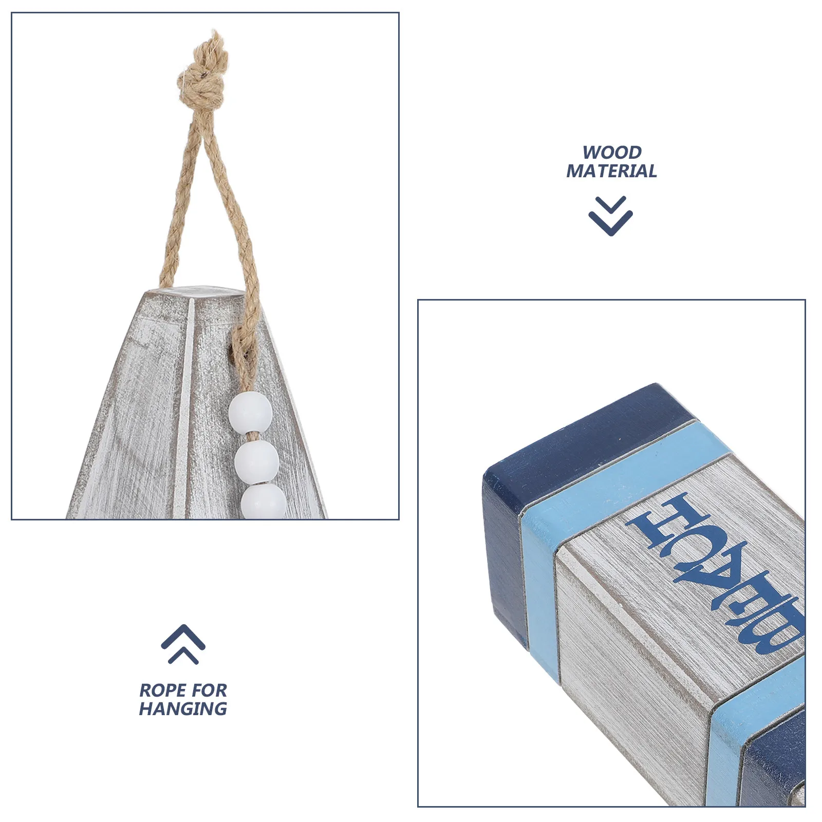 Nautical Wooden Buoy Decor Rope Hanger Blue White Coastal Wall Decor Hanging Ocean Theme Home Accent Rustic Beach Bathroom