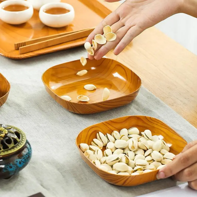 6/12 قطعة المطبخ الخشب الحبوب البلاستيك طبق مربع اليابانية بسيطة الخشب الحبوب طقم أطباق لأدوات المائدة وعاء المطبخ طبق أواني الطعام #3
