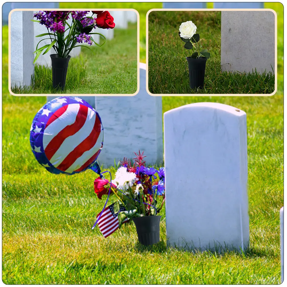2Pcs Plastic Grave Cone Vases Environmental Friendly Cemetery Floral Containers Lightweight Stake Design for Grave Decoration