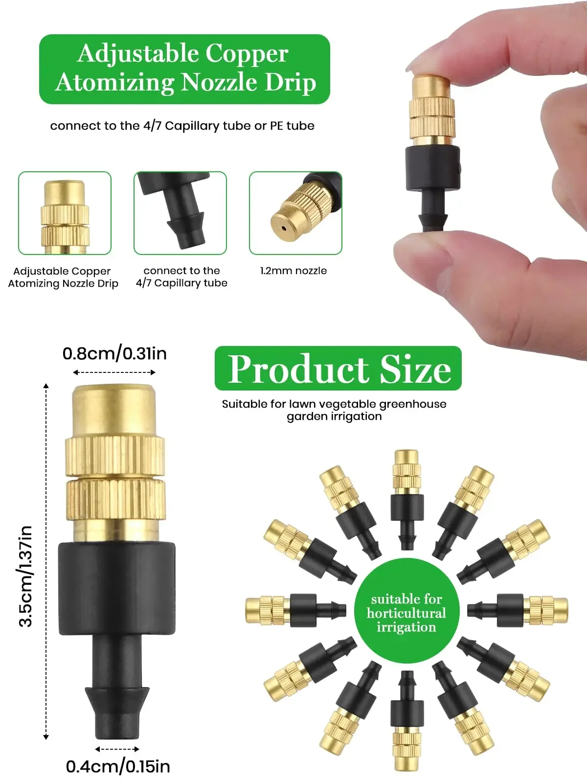 10 stücke 4/7PVC Outdoor Beschlagen Kühlsystem Garten Bewässerung Bewässerung 1/4'' Messing Zerstäuber Einstellbare Garten Micro Sprinkler – Detail 8
