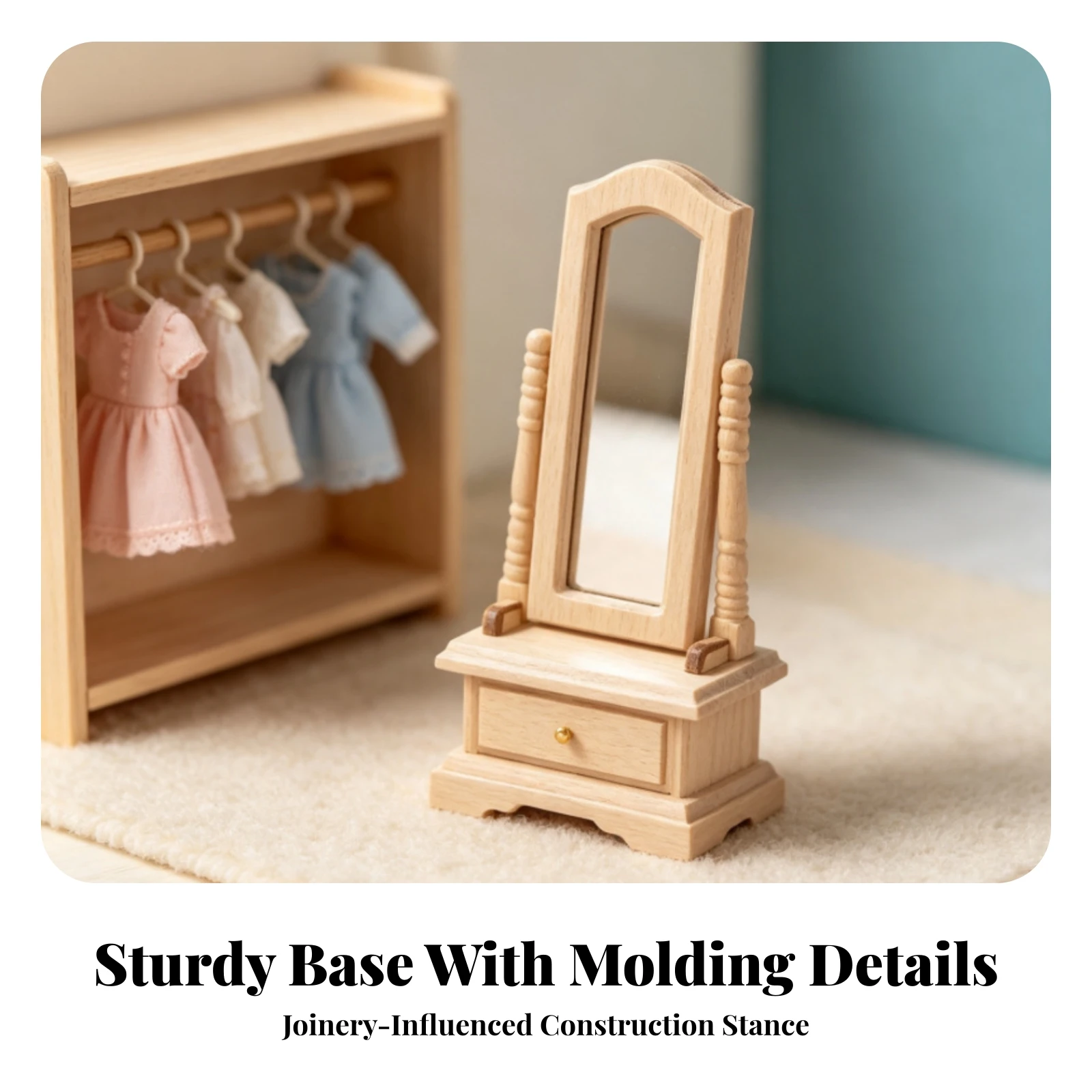 Miniature Dressing Mirror Realistic Dollhouse Mirror with Drawer Dollhouse Dressing Table Wooden Handmade for Photo Props