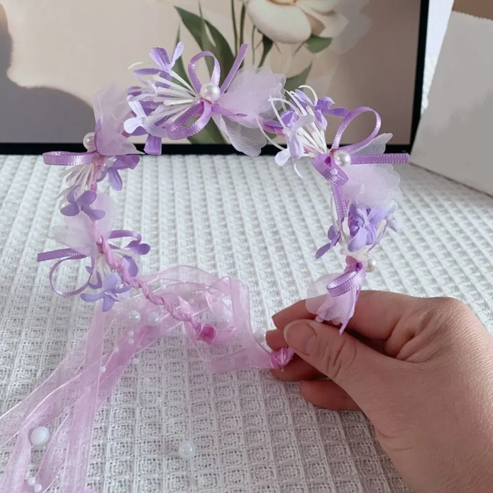 

Милая детская повязка на голову с цветком, элегантный обруч для волос, головной убор ханьфу, головной убор с цветочной гирляндой, повязка для волос с цветочной короной, фотография