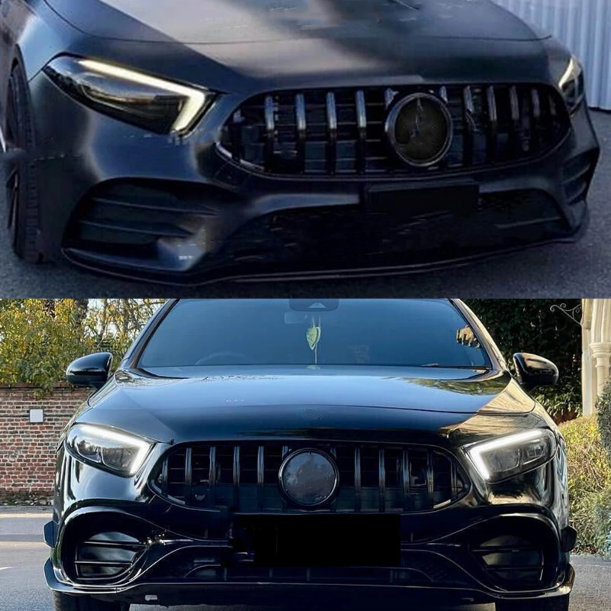 الشوايات الأمامية طراز GTR متوافقة مع مرسيدس بنز W177 A250 A200 A45 AMG 2018-2022 شبكة سوداء لامعة الجزء الخارجي تجميل #2