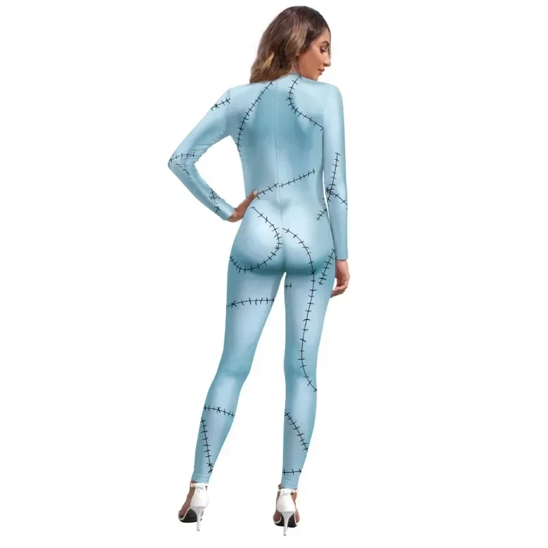 Sally Costume Woman Halloween Party Bodysuit Fancy Bodysuit Ladies Disguise Wear Carnival Jumpsuit Long Sleeve Sexy Zentai Suit