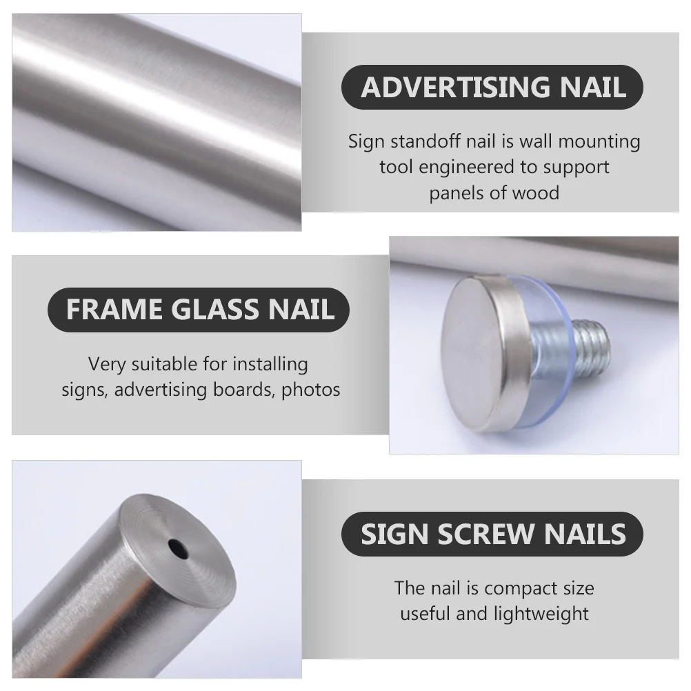 

12pcs Advertising Nail Stainless Steel Sign Standoff Nail For Wall Mounting Display Panels Pictures Decorative Hardware Fastener
