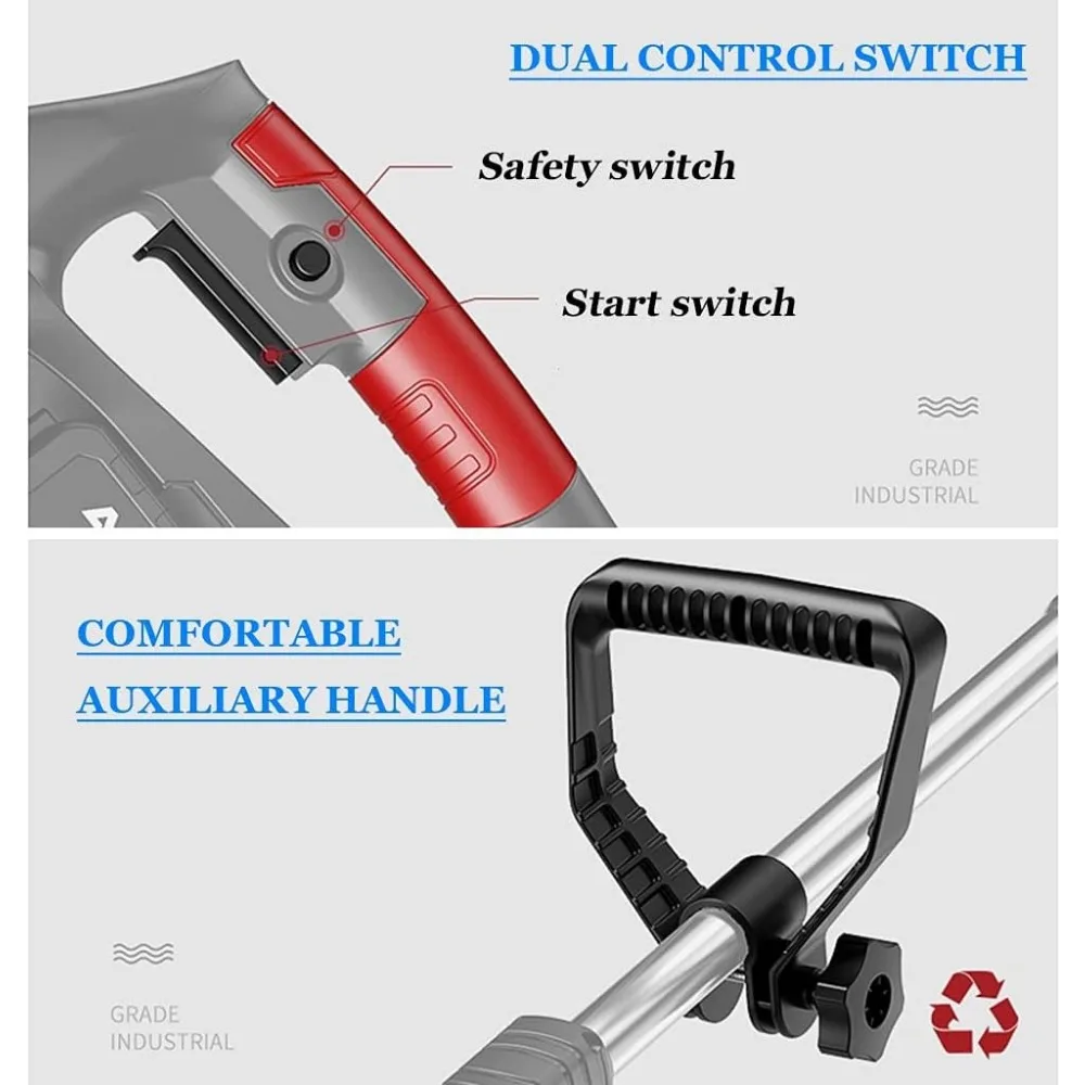 เครื่องตัดหญ้าที่มีประสิทธิภาพสำหรับใช้ในบ้านและสวน เครื่องตัดหญ้าไฟฟ้าขนาดกะทัดรัดพร้อมใบมีดพลาสติก ใช้พลังงานจากแบตเตอรี่ลิเธียมไอออน