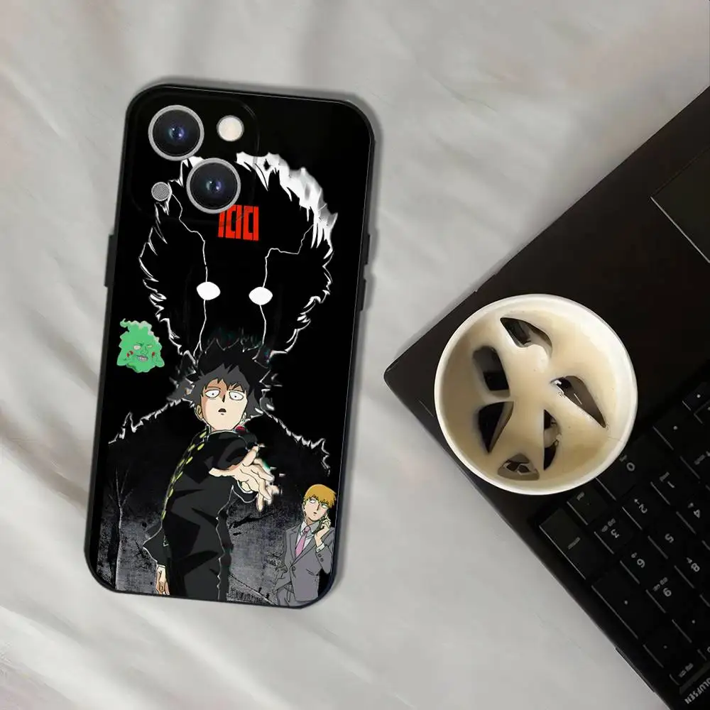 حافظة هاتف M-Mob Psycho 100 أنيمي لهواتف iPhone 17,16,15,14,13,12,11,Pro,XS,Max,XR,Plus,E,SE4,غطاء ناعم أسود صغير