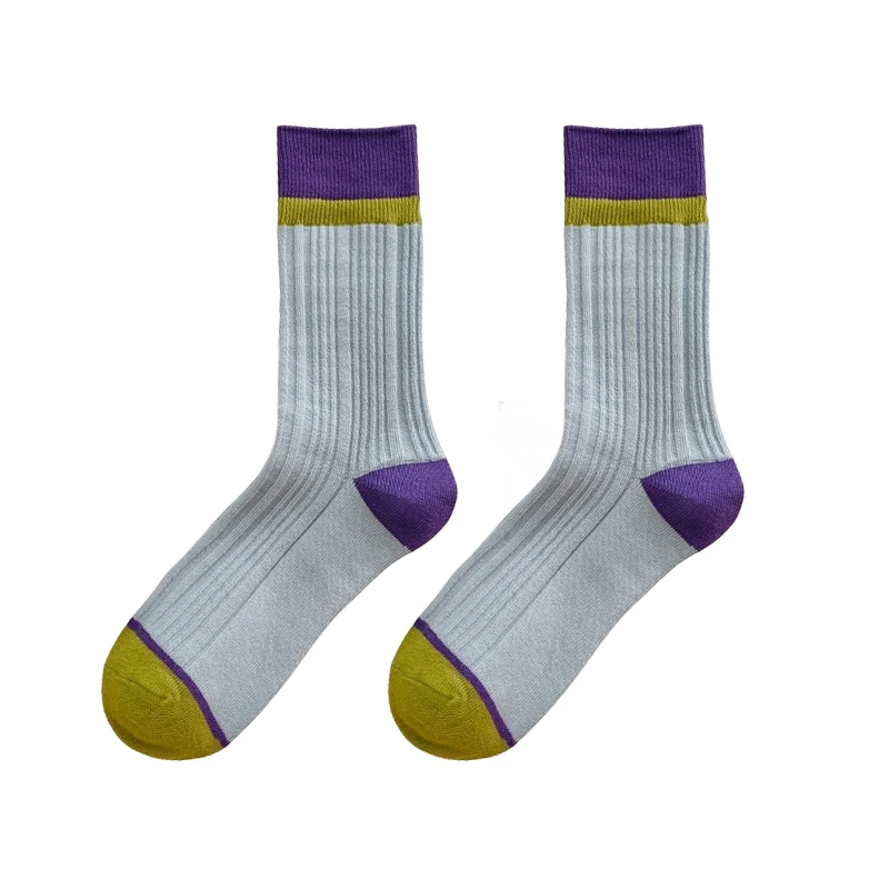 Trendy Women Socks Korean Style New Mixed-Color Retro Girls Loose Socks Breathable Middle Tube Lady Fashion Cotton Socks Striped