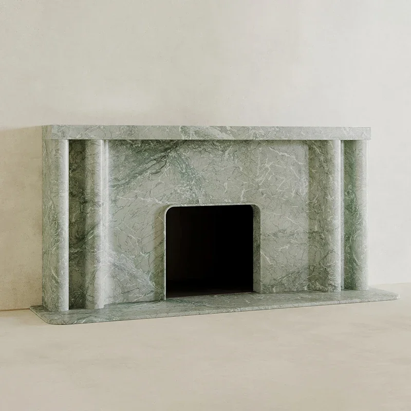 #Dream Home Artistic Green Marble Fireplace Unique Fluted Vertical Column Mantel Solid Stone Luxury Fireplace Surround