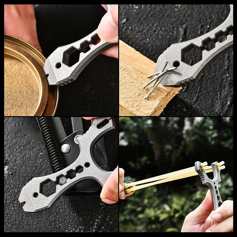 New Titanium Alloy Portable EDC Keychain Tool Hexagonal Wrench Multifunctional Rubber Band Slingshot Mini Pry Bar Tools