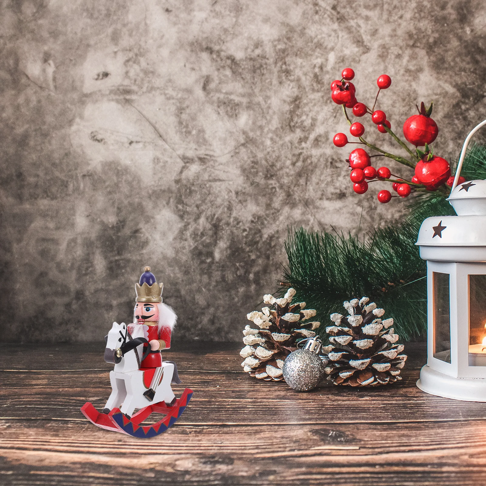 

Hand-Carved Wooden Nutcracker with Rocking Horse - Festive Christmas Statuette for Holiday Decor Collection Desktop Display Xmas